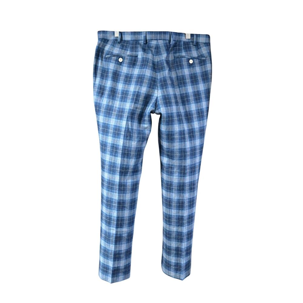 NWT Lauren Ralph Lauren LRL Pants Men 35 x 30 ultra flex Blue Plaid Linen Blend - Picture 2 of 6